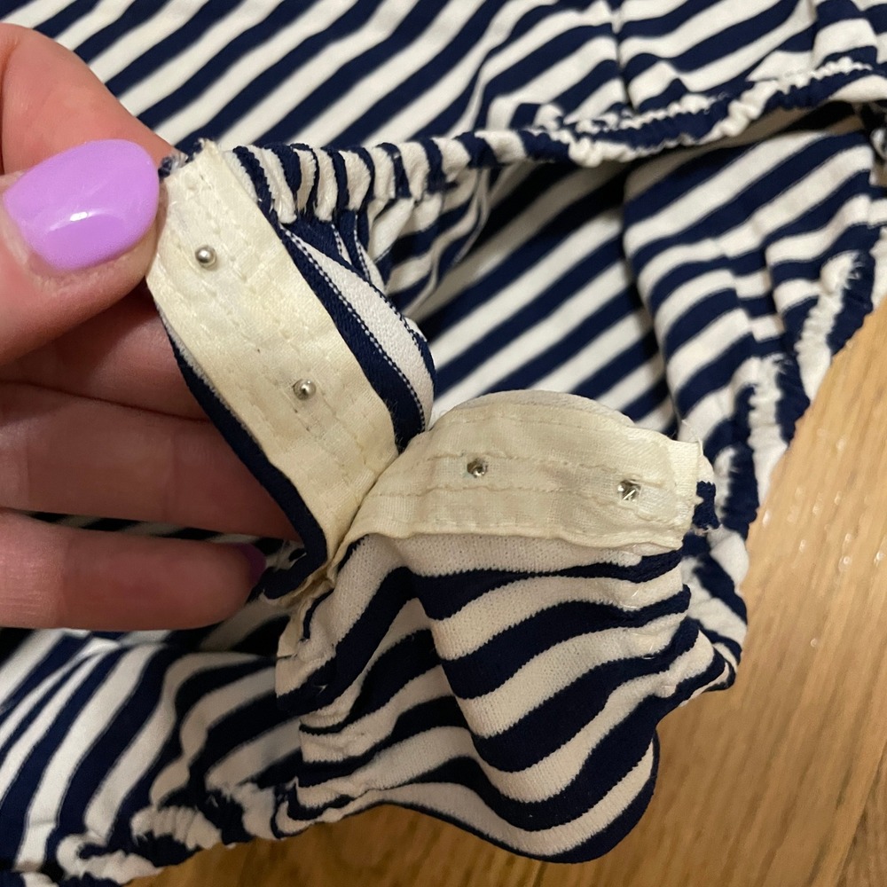 VTG 70s Pant-Lon Striped Sleeveless Bodysuit Navy White Turtleneck Talon Zip OS - Picture 3 of 5